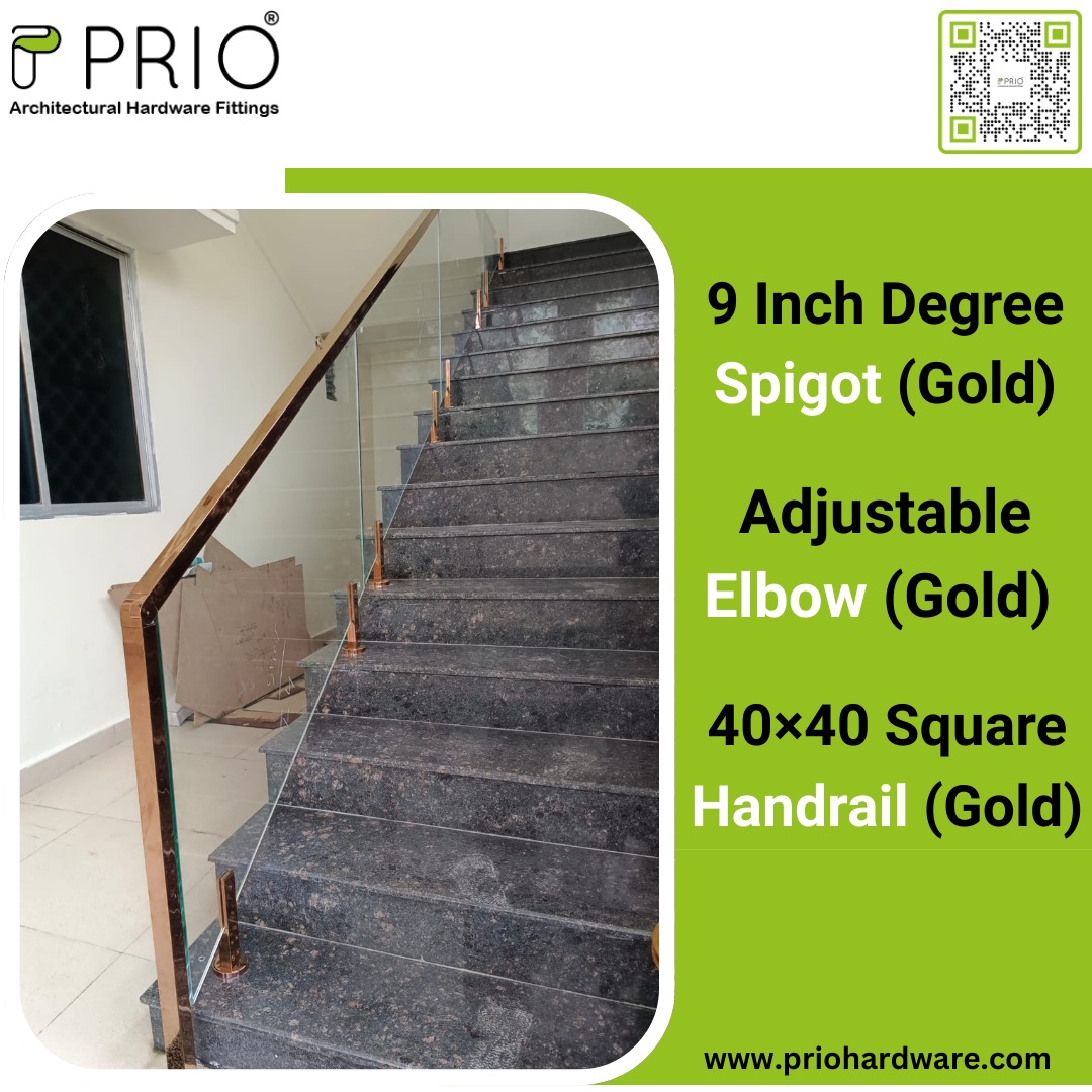 prio_india's tweet photo. Elevate your staircase with PRIO’s gold architectural fittings—precision-crafted spigots, adjustable elbows, and square handrails that combine strength, safety, and luxurious design.
#PRIOHardware #ArchitecturalFittings #GlassRailing #LuxuryInteriors #GoldFinish https://t.co/f7ER1TXL57