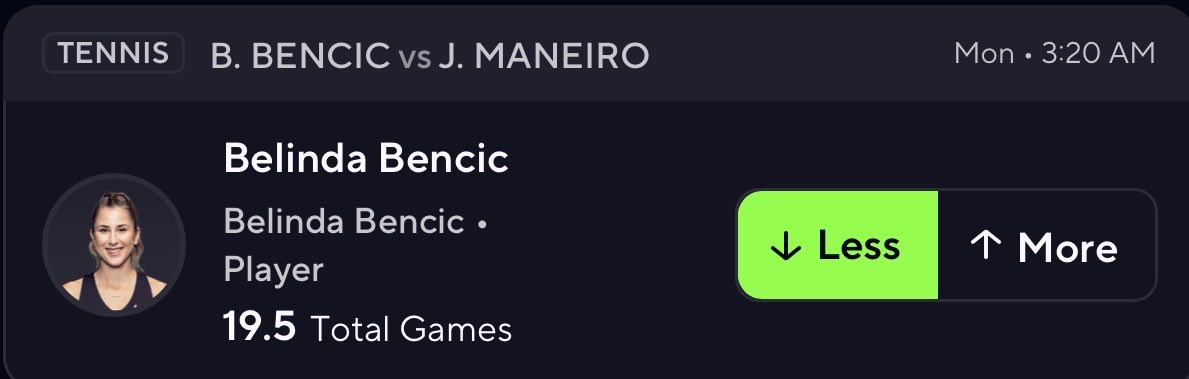 🚨🚨TENNIS OFFICIAL POTD #7🎾🚨🚨

LOVE THIS MATCHUP FOR BENCIC TMRW EXPECTING HER TO DELIVER BELT TO ASS TO HER OPPONENT

I SEE BENCIC TAKING THIS SWIFTLY IN 2 SETS 6-3 6-2 

LOCK THIS SHIT IN LETS FUCKING CASH‼️