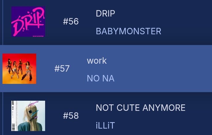 iTunes chart POP “WORK”

#57 JAPAN 🇯🇵 [+41] new peak 

#nonawav #no_na