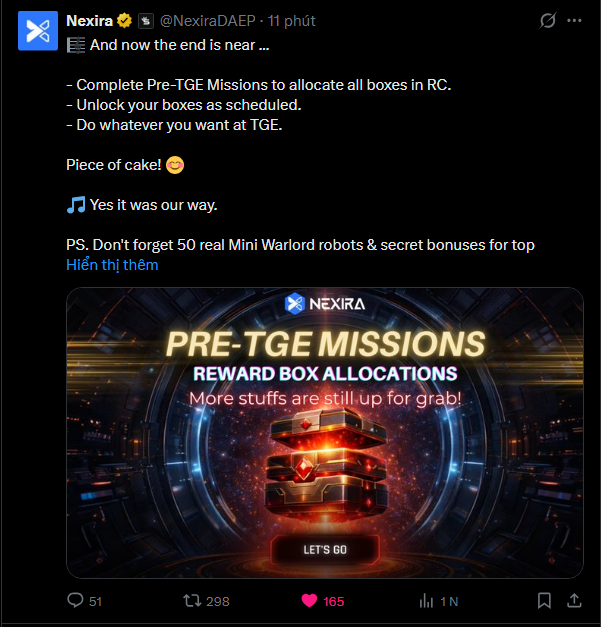 Pre-TGE Missions are live now
#NexiraPreTGE #NexiraDAEP
#TGE
#Web3Gaming
$NEXI