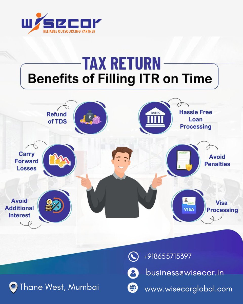 Wisecors's tweet image. On-time ITR filing = Financial confidence ✔
Avoid penalties. Claim refunds. Secure loans. Stay compliant.
Let’s make tax season stress-free.

#ITR #TaxSeason #FileOnTime #TaxCompliance #Refund #LoanProcessing #VisaSupport #FinancialGrowth #WisecorGlobal #Mumbai #ThaneWest