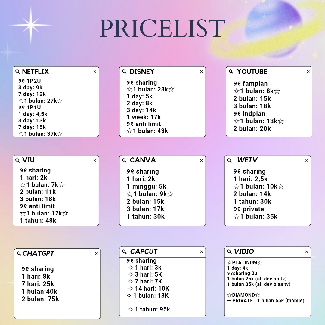 📍 tinyurl.com/oceanv
YUK WTB JUAL NETFLIX VIU DISNEY CHATGPT YOUTUBE PICSART PRIME APPLE MUSIC APPMUS CAPCUT VIDIO WETV VISION LOKLOK ZOOM VPN YOUKU CATCHPLAY GRAMMARLY SCRIBD MICROSOFT  ZOOM DUOLINGO FULLGAR 927NSI #zonauang