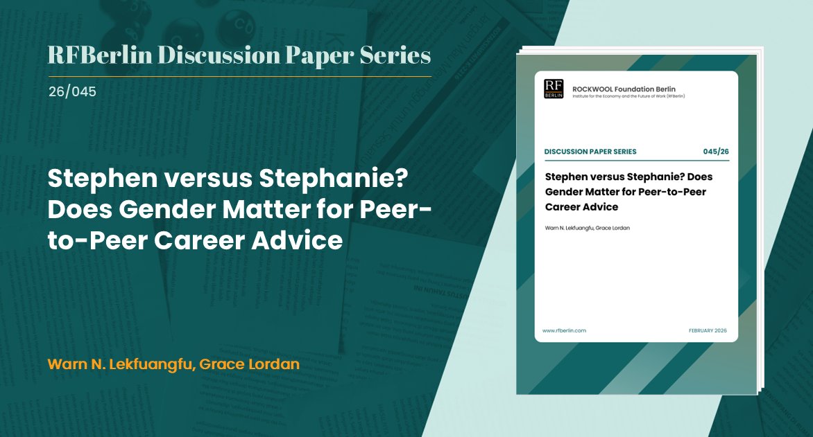 RF_Berlin's tweet photo. New Discussion Paper from RFBerlin! @WarnLekfuangfu and @profgracelordan analyze whether gender matters in peer-to-peer career advice. Their results shed light on differences in guidance and perception.
 🔗 https://t.co/Q8yIF9peNC https://t.co/tnIUJwlsMw