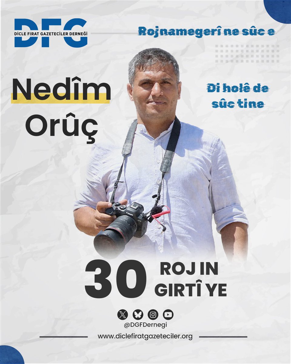 📌Rojnameger Nedîm Orûç 30 Roj in girtî ye

#rojnamegerînesûce