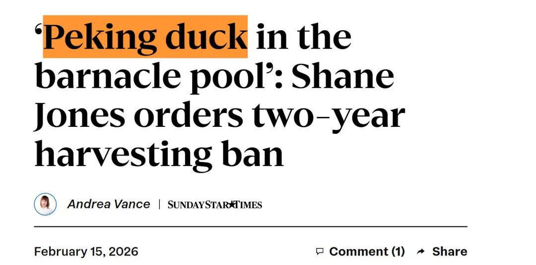 New Zealand is imposing a two-year ban on taking shellfish from rockpools north of Auckland. 

Good policy.

However, the country's Oceans and Fisheries Minister Shane Jones is placing the blame on Chinese communities, suggesting them to "stick to Peking Duck."

That's racist.