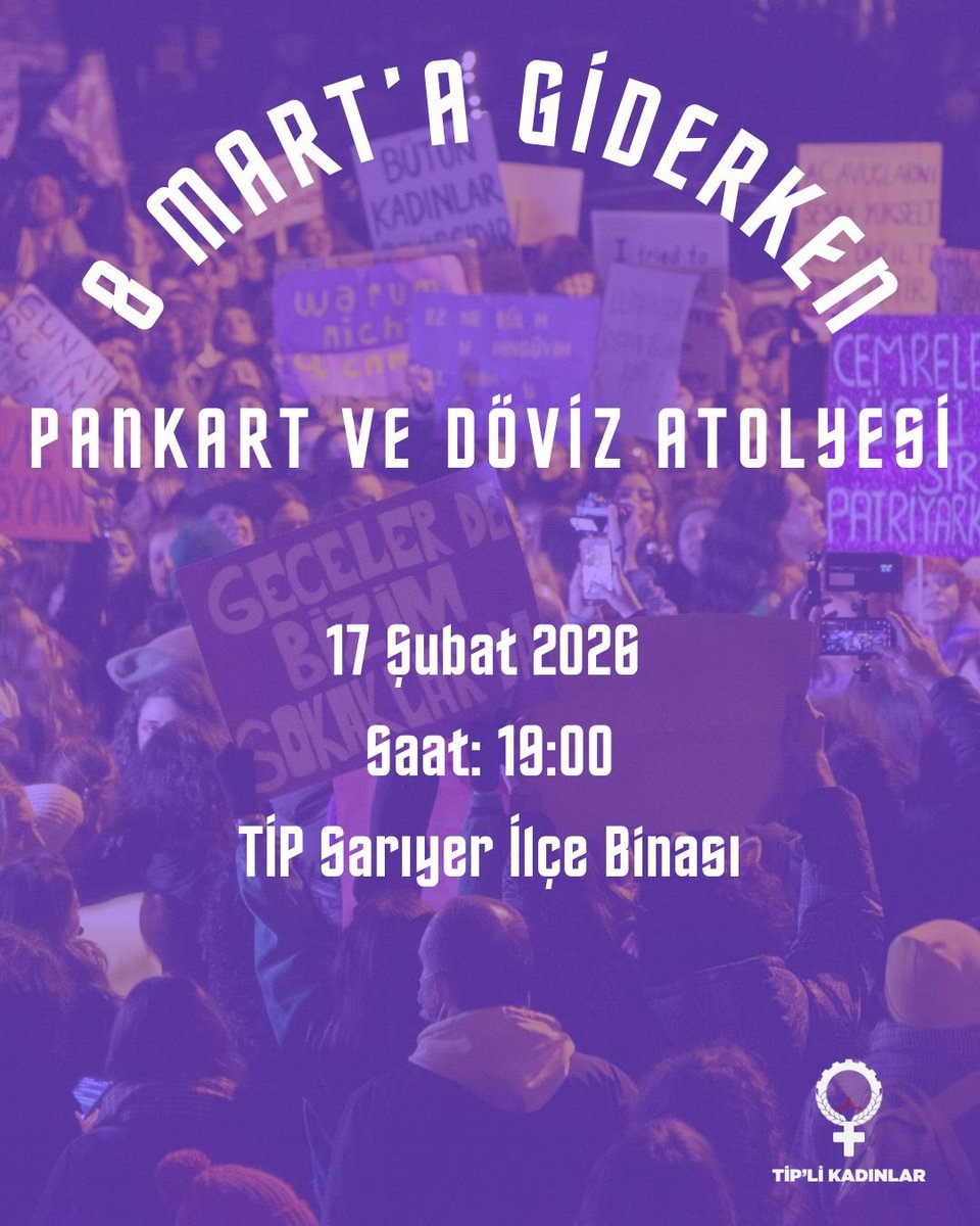 8 Mart’a giderken sözümüzü de pankartımızı da birlikte büyütüyoruz.
17 Şubat’ta ilçe binamızda pankartımızı ve dövizlerimizi hazırlıyoruz, sesimizi sözümüzü sokağa hazırlıyoruz. ✊🏽💜
Bütün kadın yoldaşlarımızı etkinliğimize bekliyoruz.
