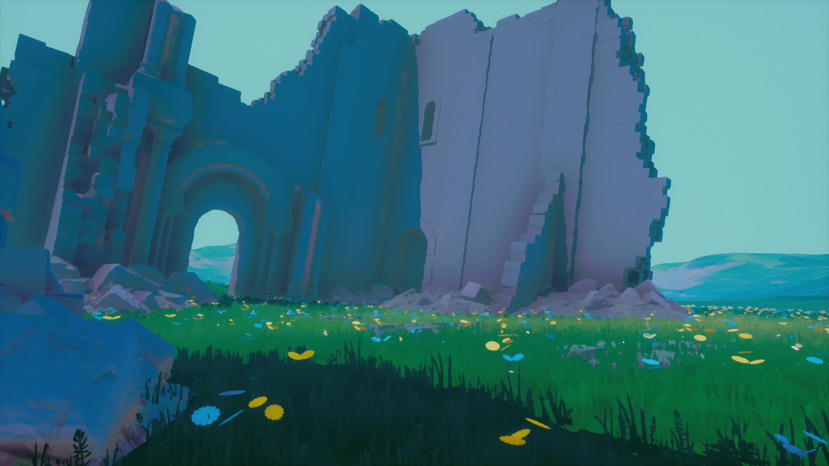 RomarioDev_'s tweet image. Dev Log — Ruins Environment (WIP)
Focused on establishing mood and scale for an abandoned stone structure set in an open meadow. Current pass explores color contrast between cool atmospheric lighting and saturated ground vegetation. #ue4 #gamedev