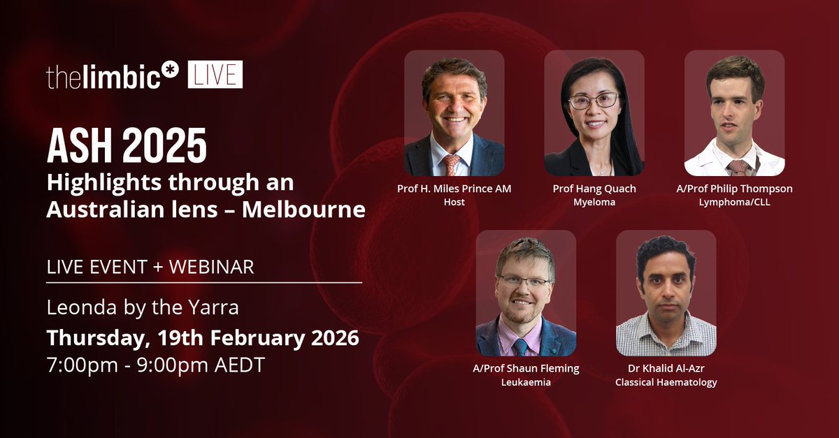 REGISTER: thelimbic.com/haematology/as…
Join us in-person or watch online as experts present their selection of transformational clinical data from ASH 2025 and discuss the impacts for practice.

<a href="/HangQuach1/">Hang Quach</a> <a href="/MilesPrince4/">Miles Prince</a>