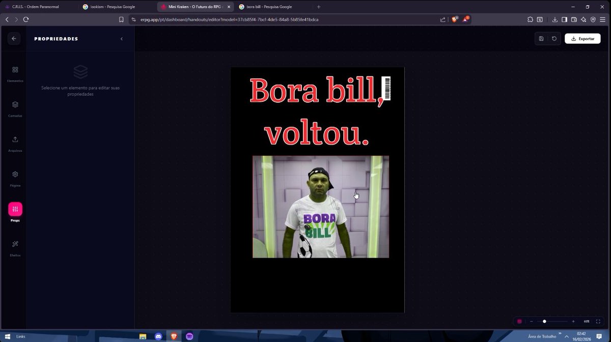 Compartilharam comigo aqui na DM a verdadeira forma de usar o erpg.app, fizeram o Bora bill....