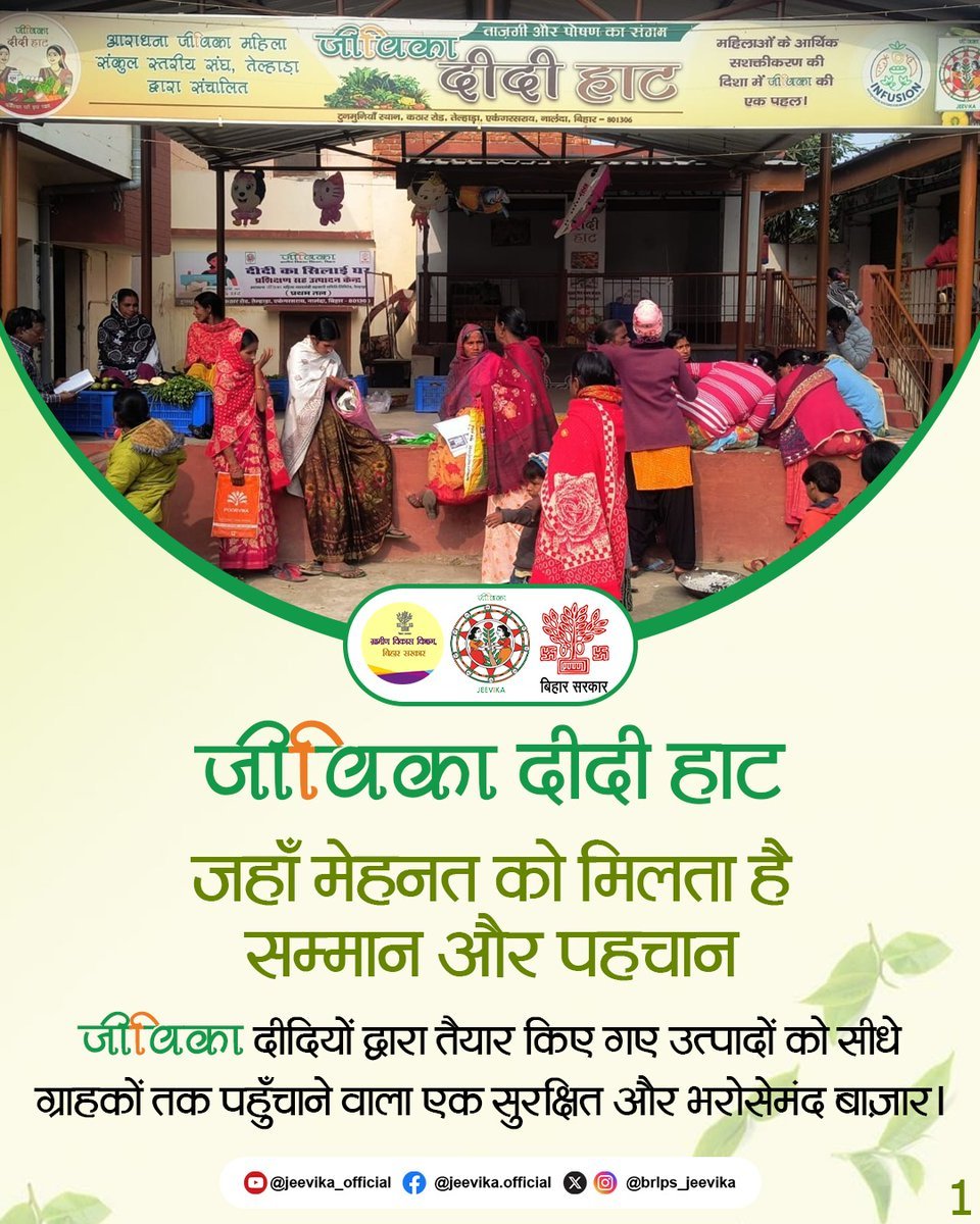 brlps_jeevika's tweet image. #ThemeOfTheWeek
जीविका दीदी हाट
जहाँ मेहनत को मिलता है सम्मान और पहचान।
.
.
#jeevika #NRLM
#WomenEmpowerment #EconomicEmpowerment
#ruralwomen #vocalforlocal #handmade
#handmadewithlove #empoweredwomen
@MoRD_GoI 
@BiharRDD