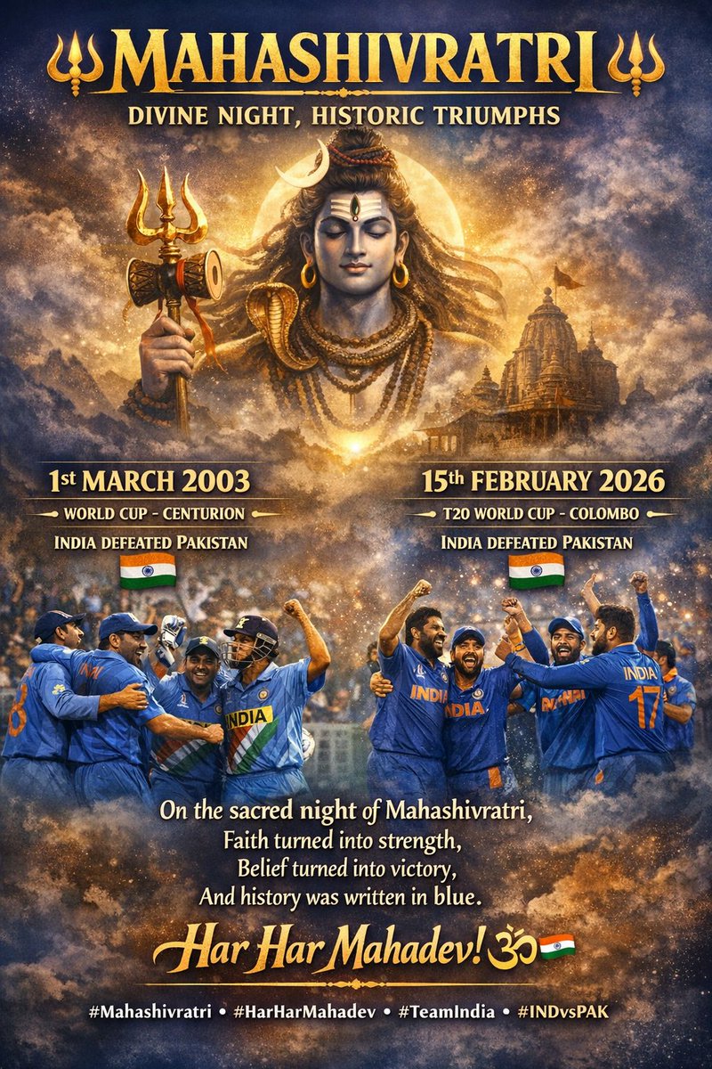 rooniesarmal's tweet photo. Two different decades, two different places, two different World Cup formats, but the result was the same, #TeamIndia defeated Pakistan both times on this Divine Night of MahaShivratri, Har Har Mahadev
 @BCCI https://t.co/gCLbio3hvD