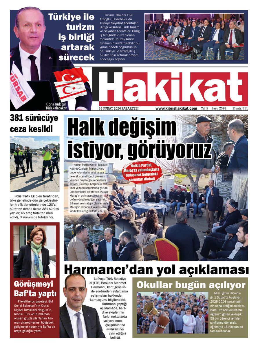 16 Şubat 2026 Pazartesi. HAKİKAT’TE bugün…