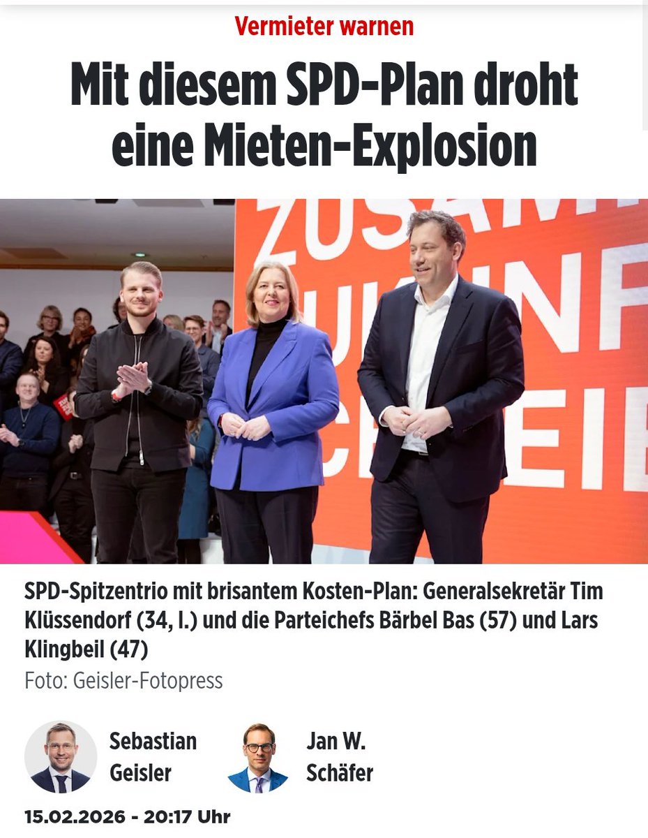 "Die SPD will, dass Vermieter künftig auch auf Mieteinkünfte Krankenkassen- und Pflegebeiträge zahlen."

Meine Güte...