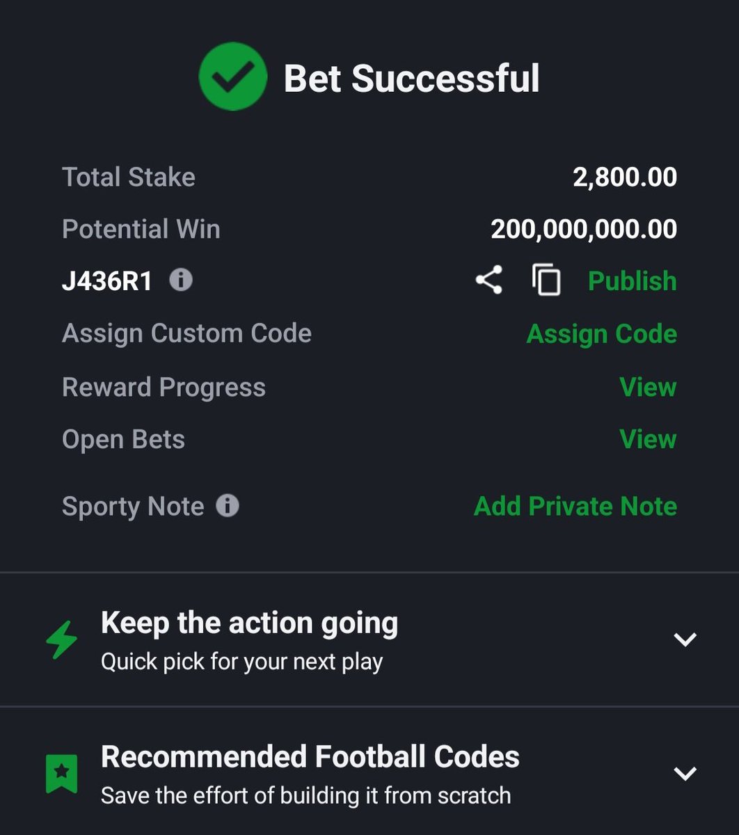 BANKER 2UP, 1UP X DOUBLE CHANCE X HANDICAP LONGSHOT ONLY

EDIT IS HERE....👇👇👇
■20K ODDS 》》》KBPZV6
■10K ODDS 》》》R5Z98X

■5K ODDS 》》》RJU772
■2K ODDS 》》》Z7HVG9

■1K ODDS 》》》PPT4L3

PICK 1 or 2 &amp; IGNORE THE REST CODES TO AVOID MULTIPLE LOSSES