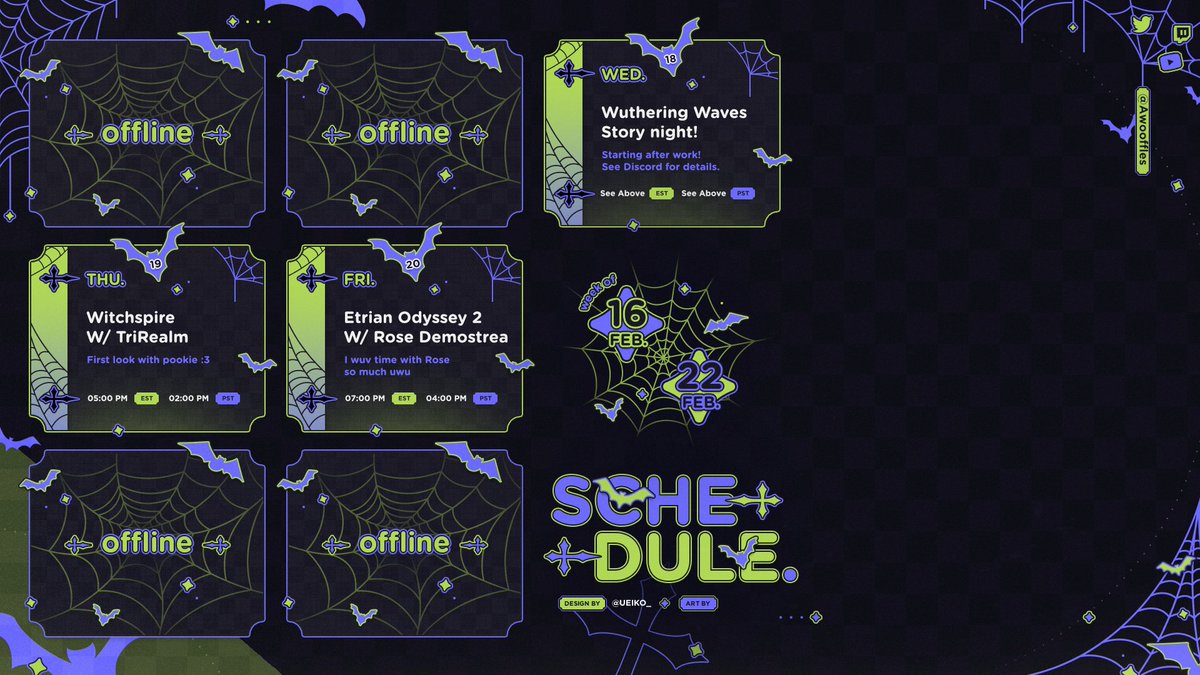 Awooffles's tweet image. Gadzooks! I may have gotten caught up diving on Cyberstan and forgot to post this!

We got a lot of collabs this week :3 and pay attention to the discord for maybe secret 4th stream