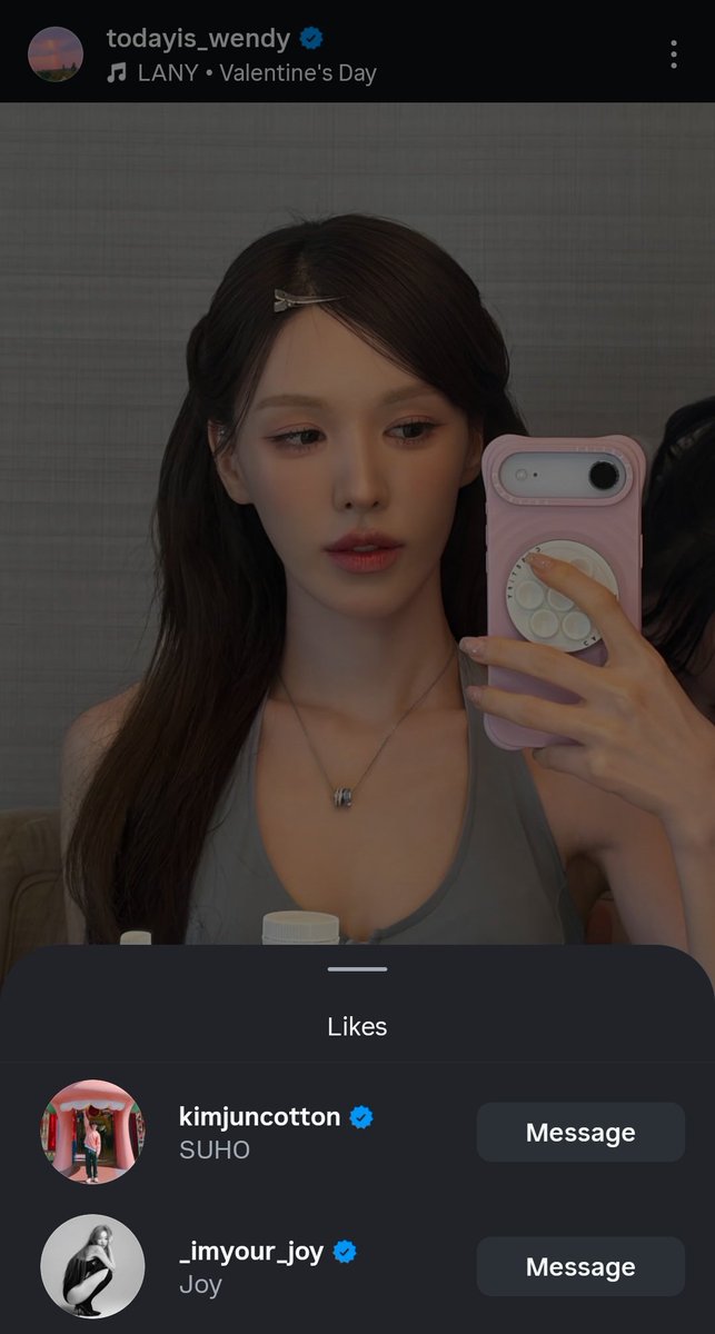 Suho and Joy liked Wendy's latest instagram post! 🩵