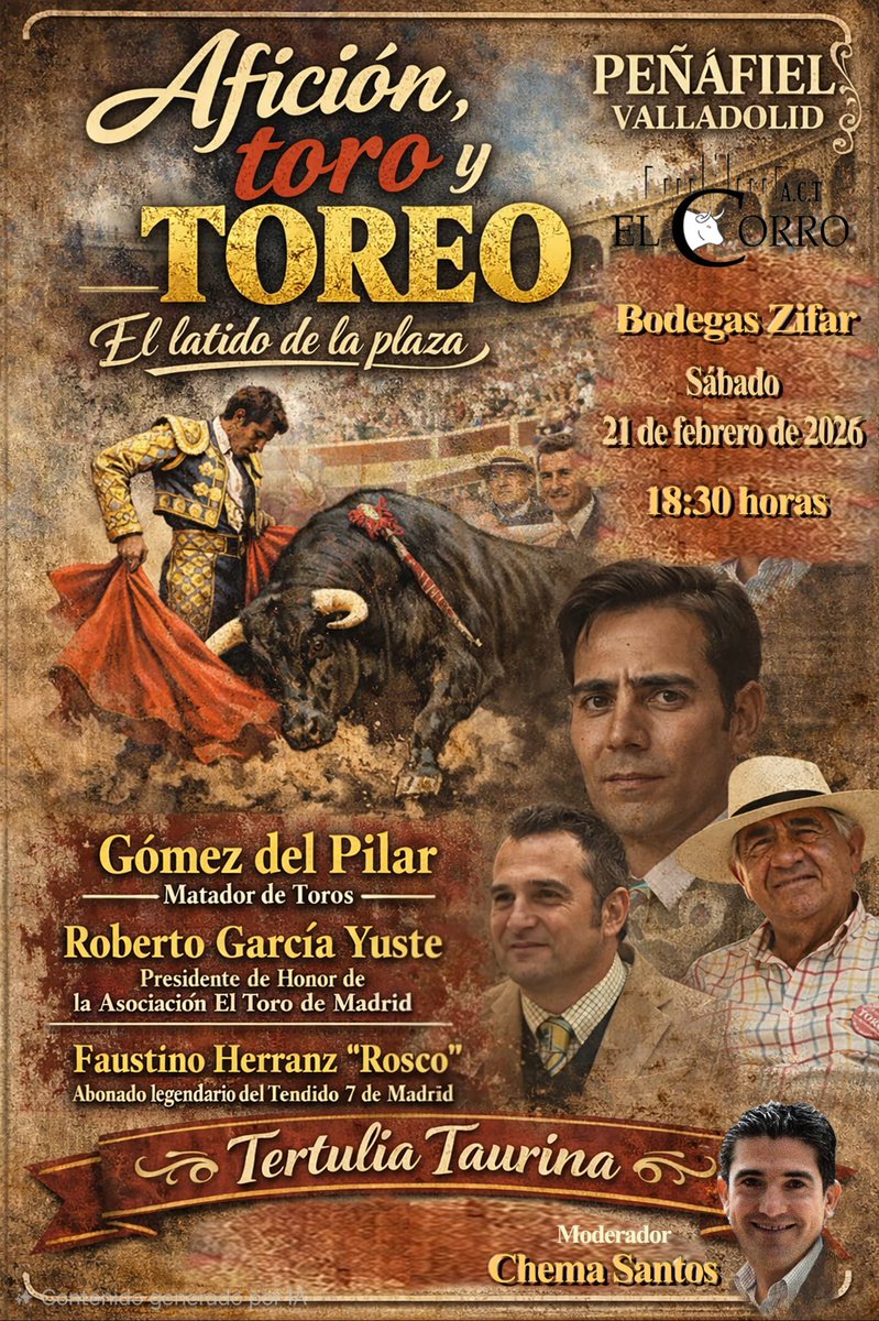 "Afición, toro y torero", interesante charla este sábado en Peñafiel  las 18,30 horas en Bodegas Zifar.
