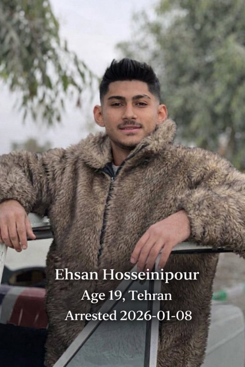 #Ehsan_Hosseinipour, 19 a Tehran resident, was arrested on January 8.He has reportedly been tortured multiple times and forced into a confession. Sentenced to death on charges of “enmity against God” he is at risk of execution please be his voice.
 #IranMassacre
#احسان_حسینی‌پور