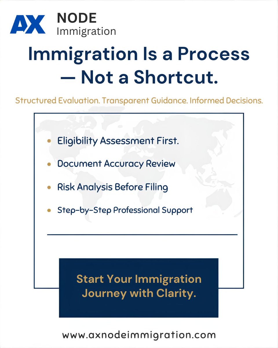 Axnode's tweet image. Immigration is a structured process—not a shortcut. Axnode Immigration offers eligibility assessment, document review, risk analysis, and step-by-step support for your journey to Canada, Australia, and beyond.
#AxnodeImmigration #CanadaImmigration #AustraliaPR #StudyVisaCanada