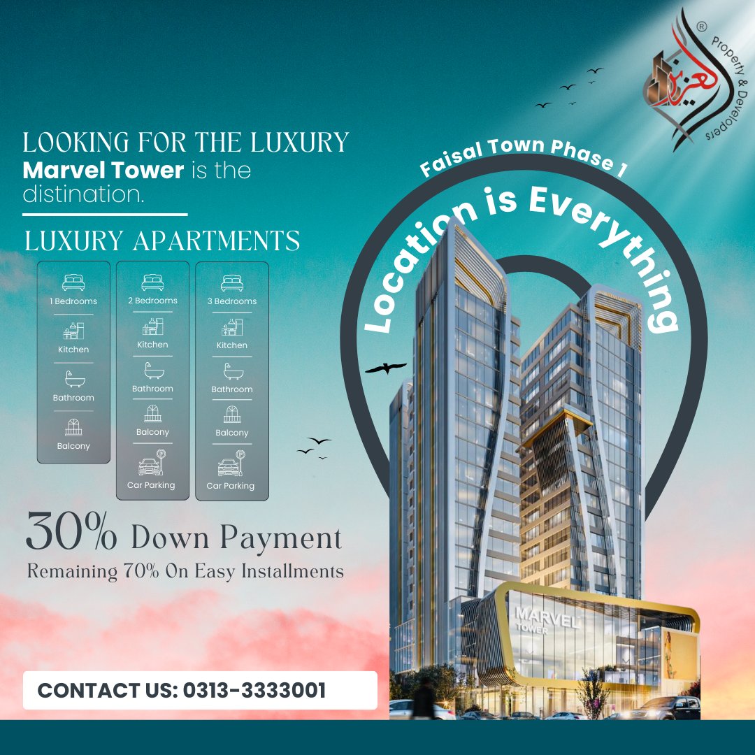 AlAzizDeveloper's tweet photo. Secure Your Future at Marvel Tower! 🏙️

If you are looking for luxury, Marvel Tower is the destination. Located in the heart of Faisal Town Phase 1
📞 Contact us now: 0313-3333001

#MarvelTower #FaisalTown #LuxuryLiving #RealEstateInvestment #IslamabadRealEstate #DreamHome https://t.co/jvtfKNGXRp