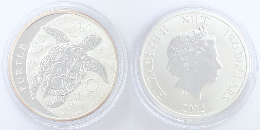 🇳🇺ニウエ 2022年 2ドル銀貨 ウミガメ(タイマイ)》 金 性：Silver999
