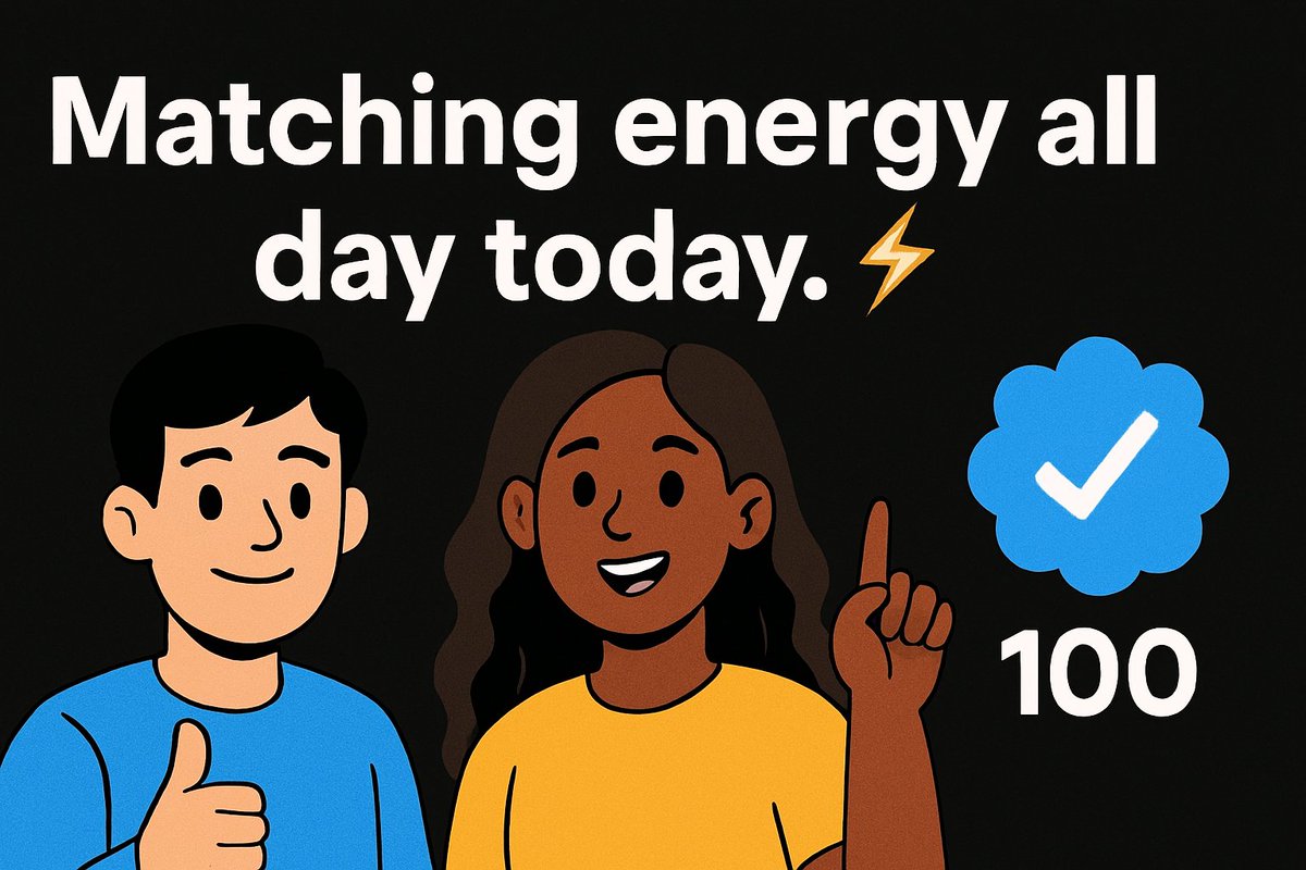 Matching energy all day today. ⚡

You engage, I engage.
You follow, I connect back.

Who is ready to grow together? 👇