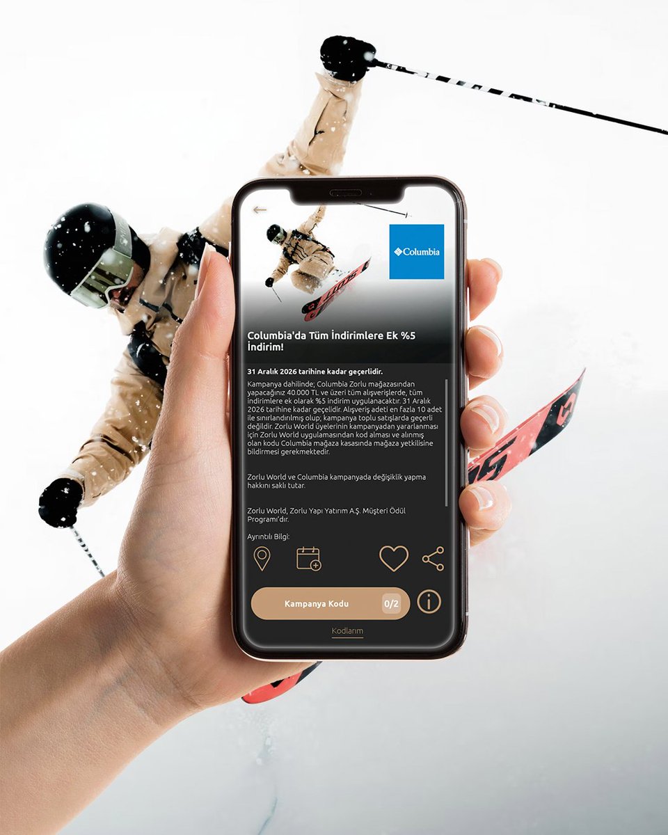 Zorlu World'lülere özel, Columbia'da 40.000 TL ve üzeri alışverişlerde %5 indirim!*

*Kampanyadan faydalanmak ve tüm detayları öğrenmek için uygulamamızı indirebilirsiniz. 👋
app.adjust.com/16x8w80s