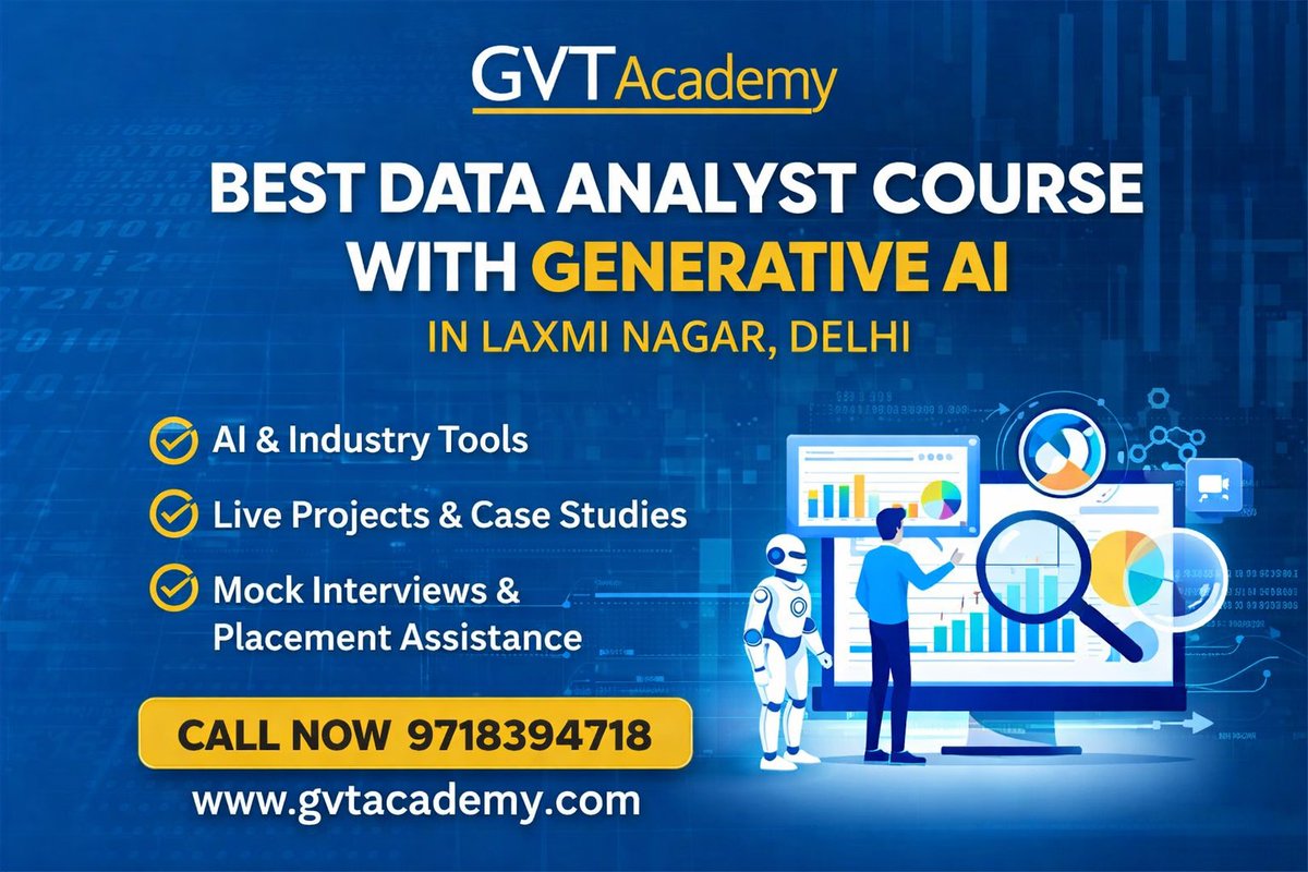 GVTAcademy's tweet photo. https://t.co/88t5vH83VX
#BestDataAnalystCourseWithGenerativeAI #BestDataAnalystCourseInLaxmiNagar
#BestDataAnalystCourseInNewDelhi #DataAnalyticsCourse #GenerativeAITraining
#DataAnalystTraining #PowerBITraining #PythonForDataScience #SQLTraining
#GVTAcademy https://t.co/AYfQoCu6oO