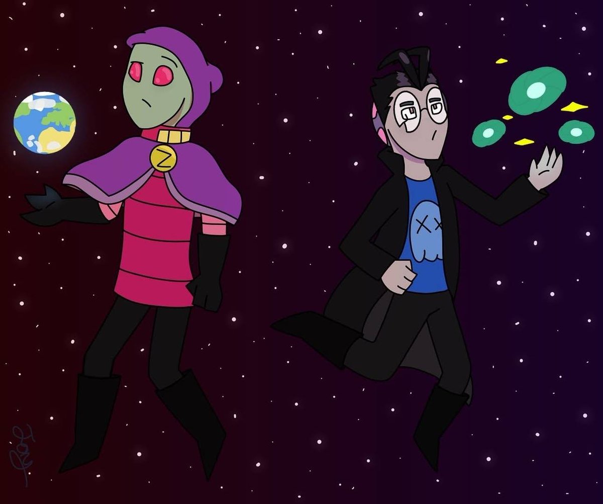 " The Whole World in our hands"
Here's a lovely recreation I made of jay_is_cosplaying  fan art of Zim &amp; Dib from Invader Zim. She's an amazing talented person and her Art is so adorable. 
©CrazyBA
#art #invaderzim #ArtistOnTwitter #fanart #イラスト #digitalart #artmoots