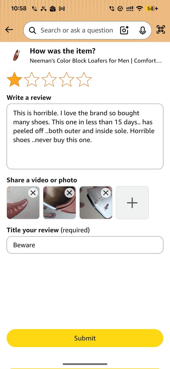 G_talk's tweet photo. @Neemans190038 used to love you guys. Bought 8 pairs. One of them peeled off in 3 days. But beyond the 7 days deadline. As a result I'm stuck with a shoe that is useless in 3 days. https://t.co/XVoB5t1GdG