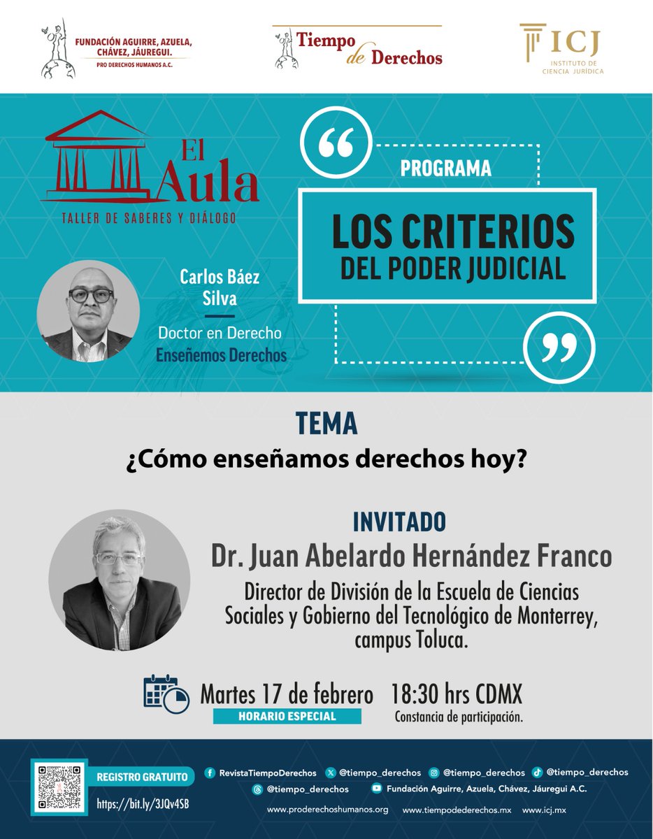 📢 𝐏𝐫𝐨𝐠𝐫𝐚𝐦𝐚 𝐞𝐬𝐩𝐞𝐜𝐢𝐚𝐥 𝐝𝐞 𝐋𝐨𝐬 𝐂𝐫𝐢𝐭𝐞𝐫𝐢𝐨𝐬 𝐝𝐞𝐥 𝐏𝐨𝐝𝐞𝐫 𝐉𝐮𝐝𝐢𝐜𝐢𝐚𝐥 — 𝐡𝐨𝐫𝐚𝐫𝐢𝐨 𝐞𝐱𝐭𝐫𝐚𝐨𝐫𝐝𝐢𝐧𝐚𝐫𝐢𝐨

#Hoy, nuestro programa se transmitirá con un tema clave para la formación jurídica actual:

🎓 𝐓𝐞𝐦𝐚: ¿𝐂𝐨́𝐦𝐨
