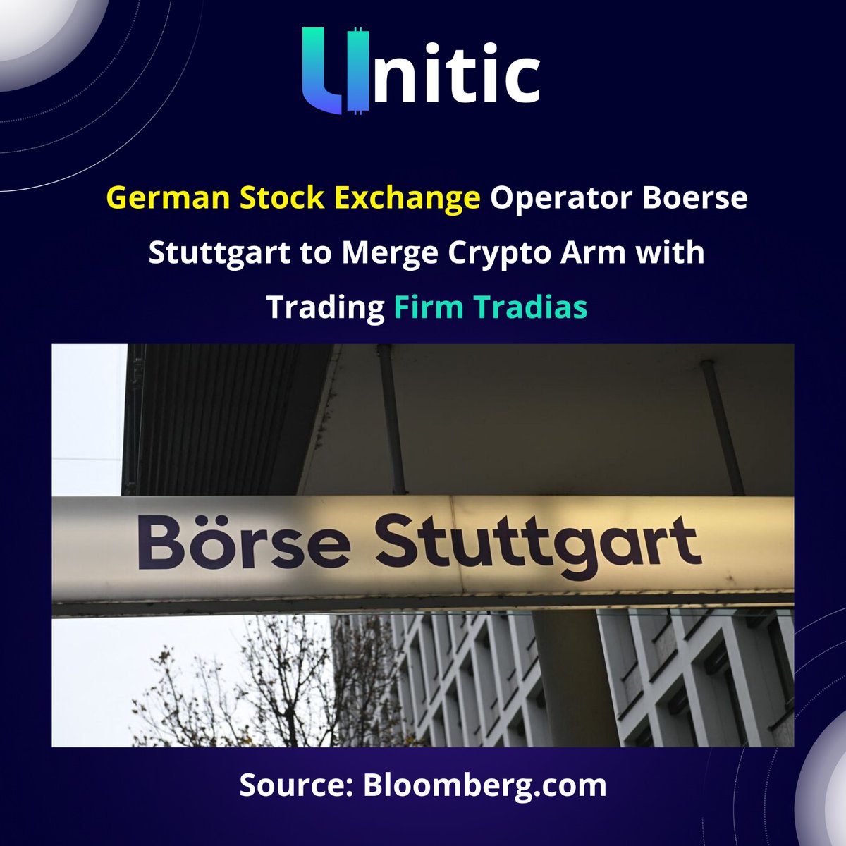 Germany’s leading stock exchange operator Boerse Stuttgart is set to merge its crypto division with trading firm Tradias, marking another major step toward institutional crypto adoption

#cryptonews  #boersestuttgart  #tradias  #bitcoinnews  #CryptoAdoption #CryptoIndia  #UNITIC