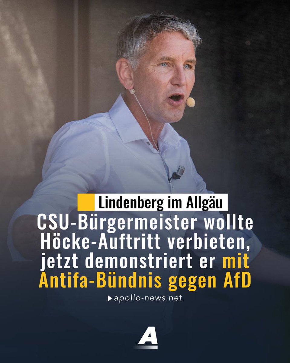 Der CSU-Bürgermeister von Lindenberg, Eric Ballerstedt, beteiligte sich an einer teils von Antifa-Gruppen organisierten Demo gegen AfD-Politiker Höcke – nachdem der Bayerische Verwaltungsgerichtshof ein gegen Höcke gerichtetes Redeverbot aufhob.
apollo-news.net/csu-buergermei…