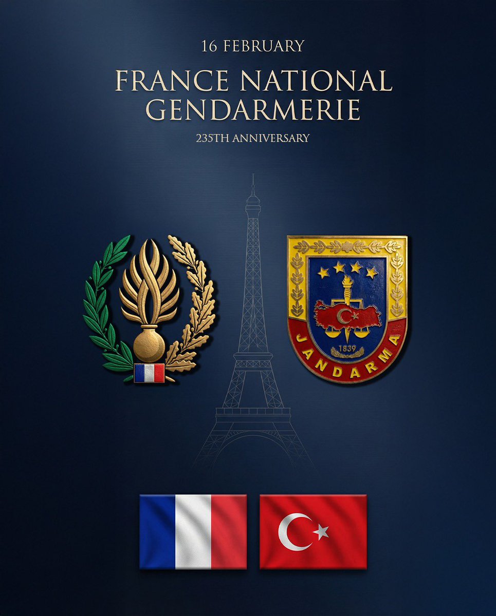 Fransa Ulusal Jandarma Genel Direktörlüğünün kuruluş yıl dönümü kutlu olsun.🇹🇷🇫🇷

We congratulate the France National Gendarmerie on the celebration of its noteworthy date.🇹🇷🇫🇷
<a href="/Gendarmerie/">Gendarmerie nationale</a>