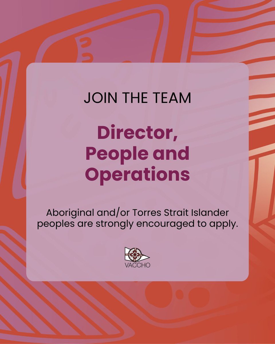 VACCHO_org's tweet photo. VACCHO is hiring and we want you to work with us!

Aboriginal and Torres Strait Islander People are strongly encouraged to apply for the below positions:
→  Director, People and Operations
→  Executive Assistant, Governance and Operations

https://t.co/7EUPaUZolc https://t.co/8pgQCtuiOm