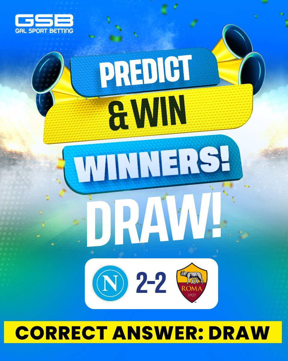 PREDICT 1X2 &amp; WIN!

Correct Answer:
DRAW

Winners:
702925
1972381
2031287
1595047
2031349
1248926
1397658
1240761
1397694
139154
137331
199624
176155
327135
1397706
1034987
1397700
1452471
67302
1357747
1441707
1441727
392471
1357705
1357696
1447329
393947
60742
163612
1357716