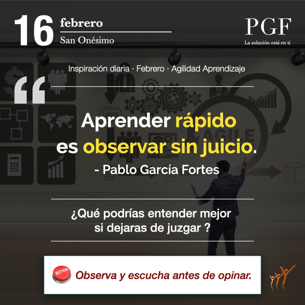 «Aprender rápido es observar sin juicio.»

Pablo García Fortes

¿Qué podrías entender mejor si dejaras de juzgar?

Microacción del día: Observa y escucha antes de opinar.

#Citadeldía  #PabloGarcíaFortes #AgilidadAprendizaje #LifelongLearning #SoftSkills #MentalidadAbierta