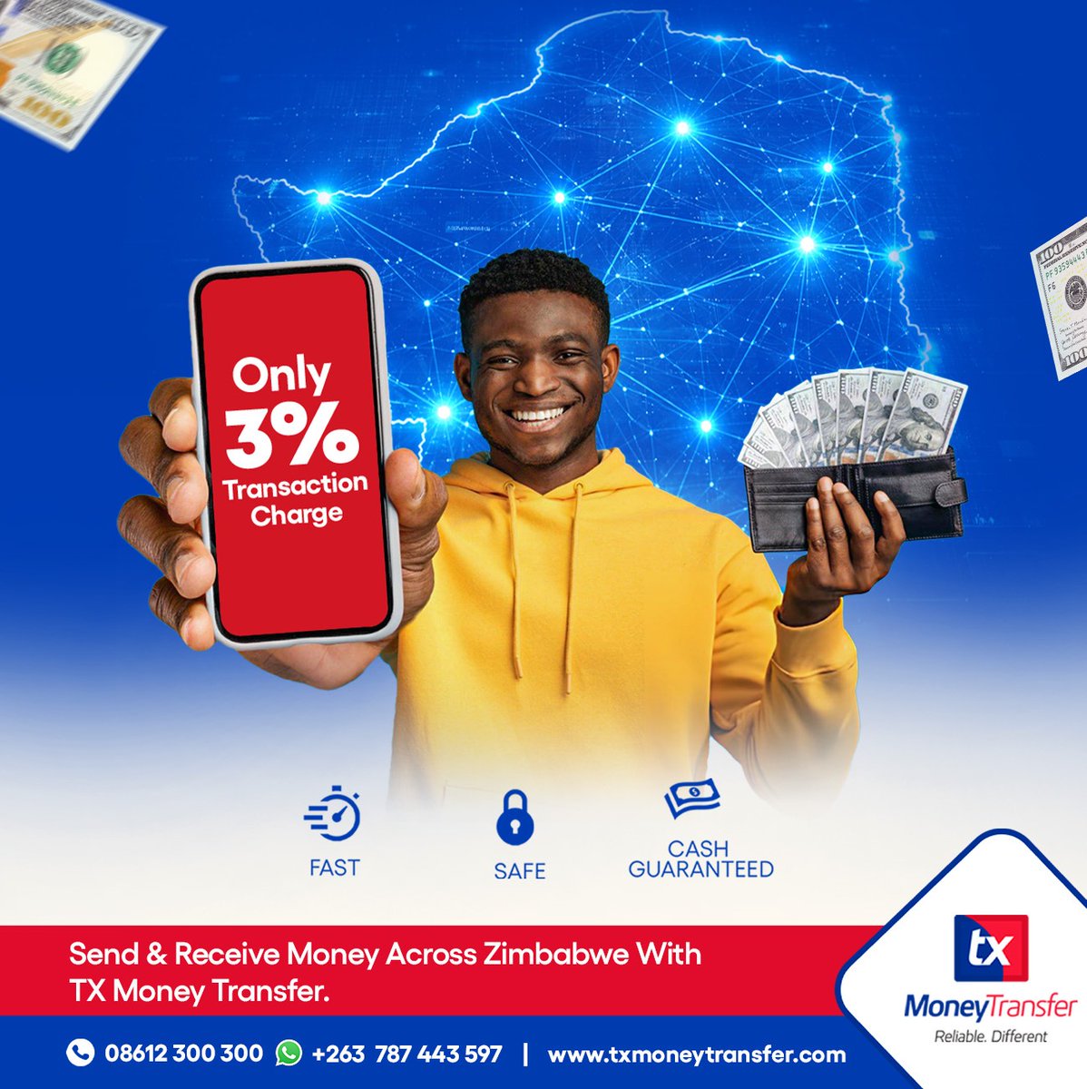 Only 3%? That’s the TX way! 💸

Fast transfers, guaranteed cash and more money left in your pocket. Whether it’s for family, business, or an emergency, we’ve got Zimbabwe covered🇿🇼

Enda pa TX!

#TXMoneyTransfer #Zimbabwe #Remittance #FastAndSafe #MoneyTransfer