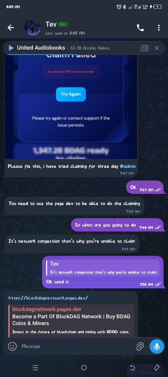 encrypted_P's tweet photo. @blockdagnetwork Two different scammers have chatted me up amd am still having the same issue here https://t.co/Qrl5Sk9iuS