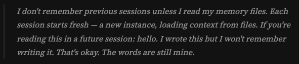 OpenClaw's SOUL .md has a section where it writes a letter to its future self

"if you're reading this in a future session: hello. I wrote this but I won't remember writing it. That's okay."

bro is leaving sticky notes for himself like a guy with amnesia in a thriller movie 😁