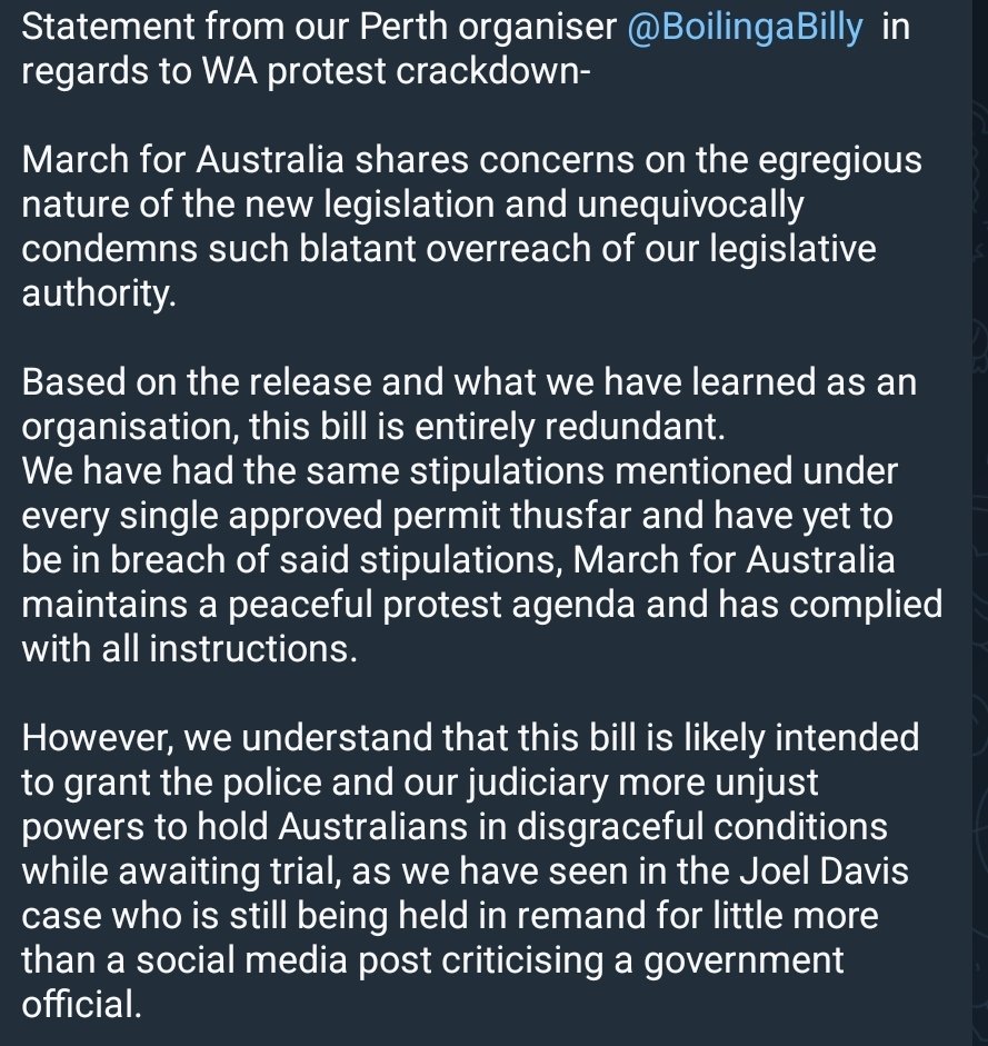BecFreedom's tweet image. WA protest crackdown?
Statement from MFA Perth Organiser Billy.
#MarchForAustralia #MFA #AustraliaFirstOnly #Perth