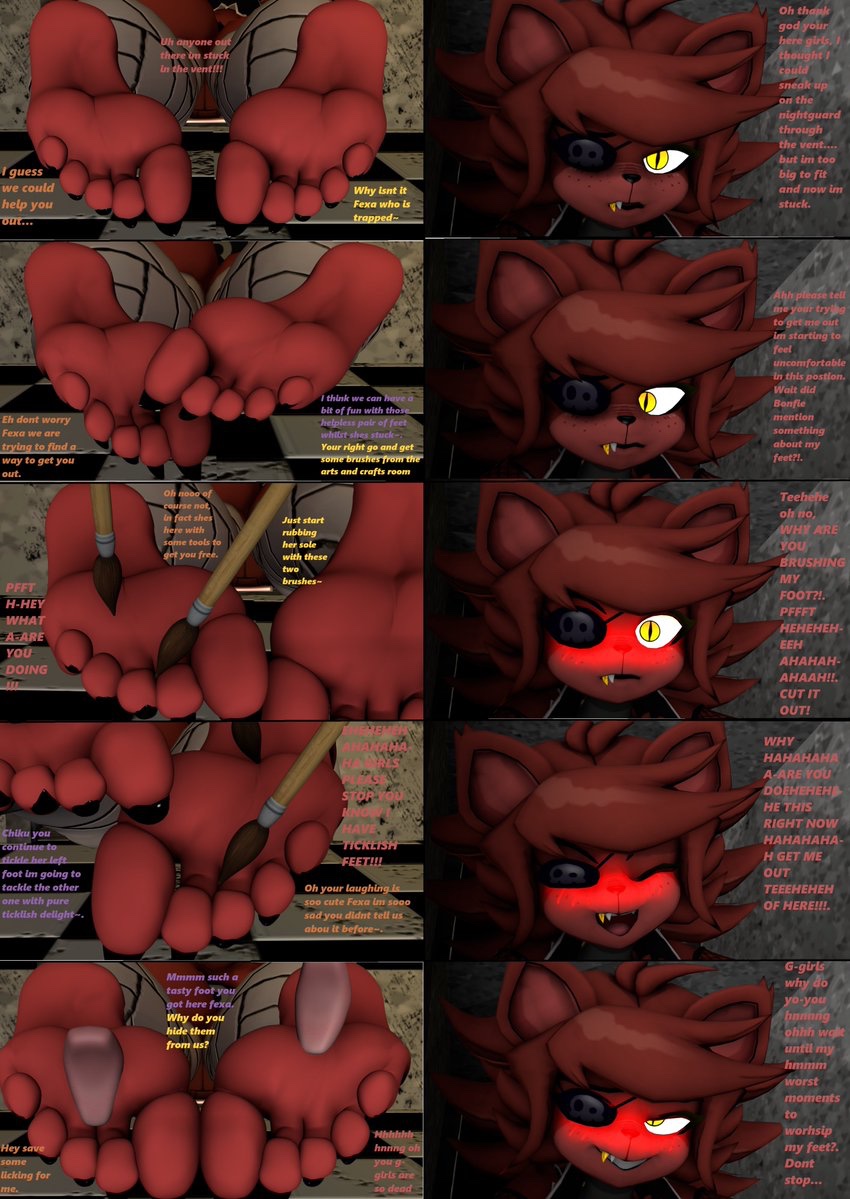 Frenni, Bonfie And Chiku Playing Around With Helpless Fexa’s Crimson Feet.