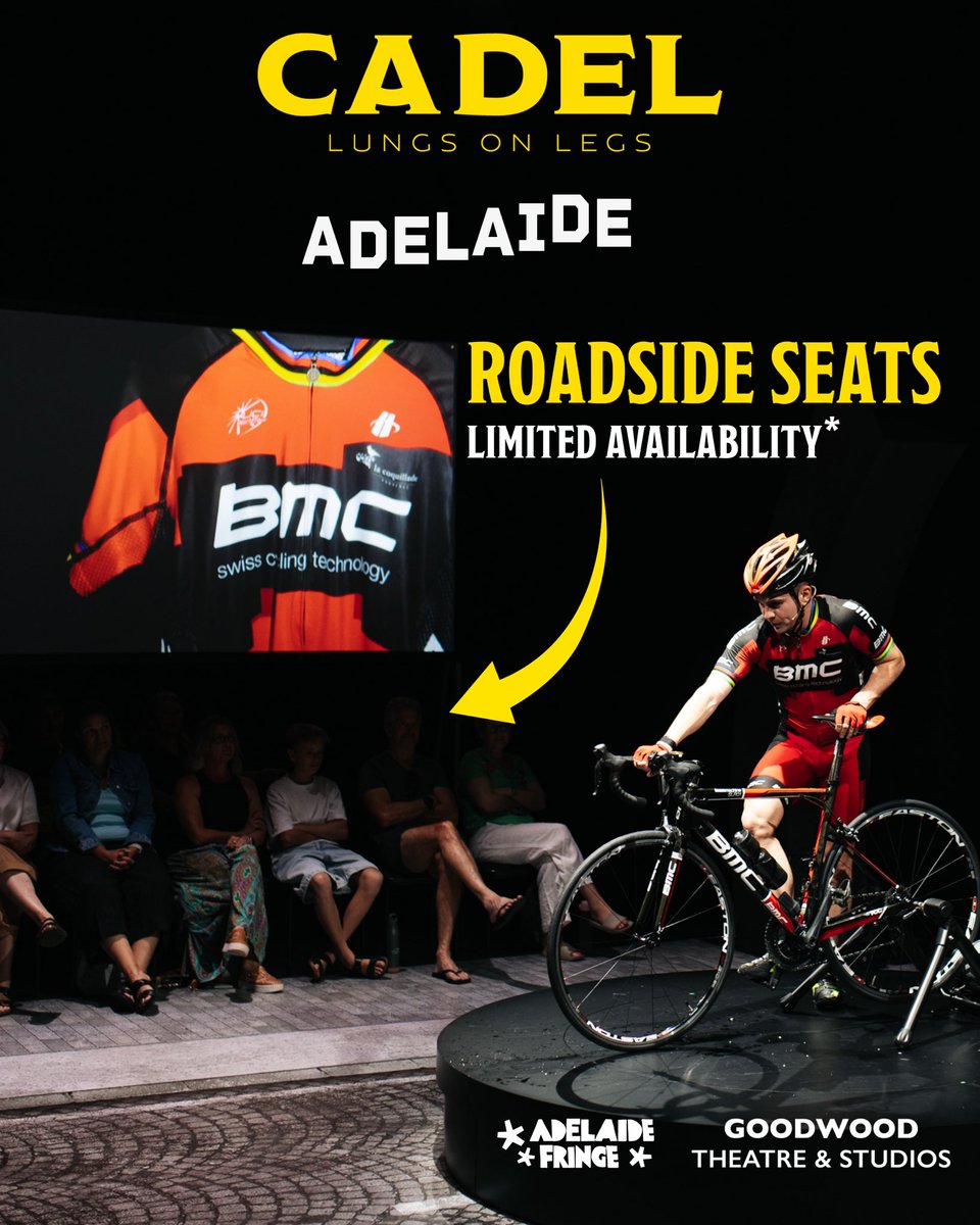 🚴‍♂️ ADELAIDE get your ROADSIDE SEATS now!

We are thrilled to give <a href="/ADLfringe/">Adelaide Fringe</a> audiences the opportunity to sit roadside for the #tourdefrance on the stage!

🗓️ Thurs Feb 19 - Sat March 21!
🎟️ adelaidefringe.com.au/fringetix/cade…

#CadeLungsOnLegs #CadelThePlay #adelaidefringe #cadelevans