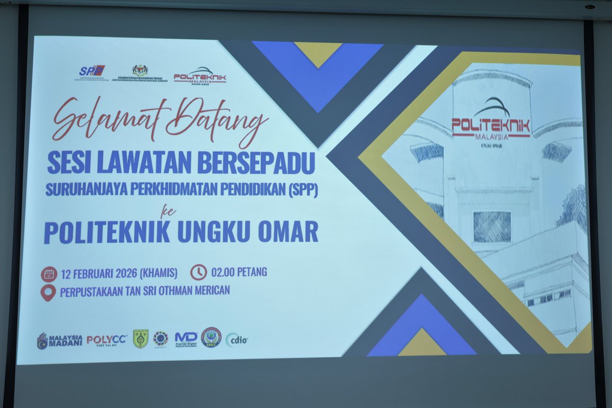 SPPMy's tweet image. Lawatan Suruhanjaya Perkhidmatan Pendidikan (SPP) ke Politeknik Ungku Omar (PUO), Ipoh, Perak pada 12 Februari 2026 sempena Program Bersepadu Bil.1/2026.
#SPP
#MalaysiaMADANI
#TaatSetia