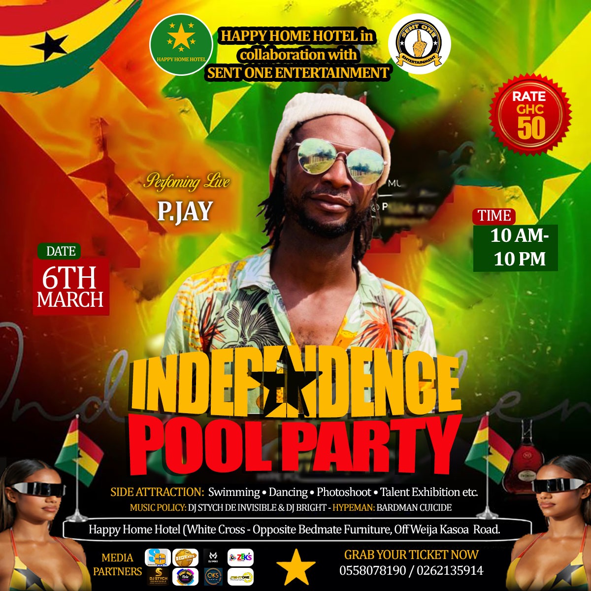 “Yo! 🇬🇭 If you’re not outside this Independence Day… you’re missing out! non-stop vibes, music, swimming, dancing, and talent on display!
All this for just 50 Ghana Cedis! 😳
INDEPENDENCE POOL PARTY— grab your ticket now and come splash with us! 🎉🌊
#SentOneEntertainment #IPP
