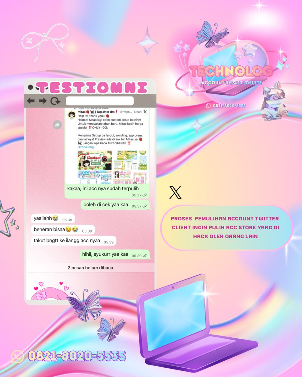 difficclt's tweet image. Bantuan Pemulihan Akun, Intagram, Facebook
Tik Tok, Twitter, T Lindkedin Whatsapp, Telegram ‼️

Akun terkunci/dihack/ditangguhkan⁉️

Atau 
Mau Jasa hack sosmed &amp;amp; sadap sosmed, hapus akun tanpa email/sandi/no hp❓

Trusted, Full Testi, Fast Respon🛍️
wa.me/6282180205535
