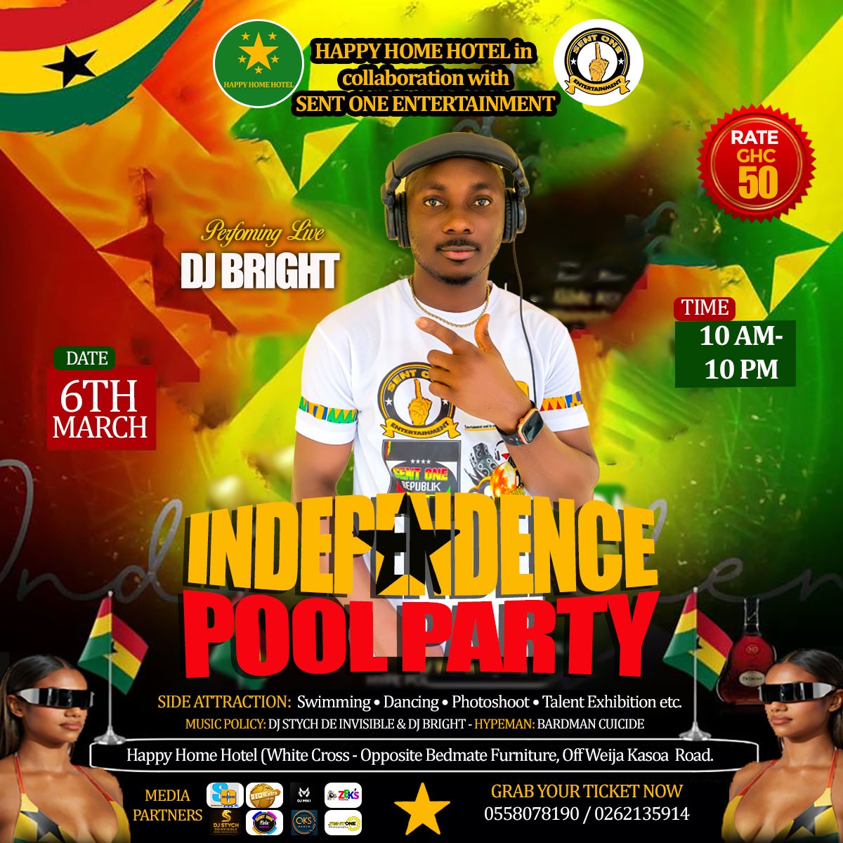 “Yo! 🇬🇭 If you’re not outside this Independence Day… you’re missing out! non-stop vibes, music, swimming, dancing, and talent on display!
All this for just 50 Ghana Cedis! 😳
INDEPENDENCE POOL PARTY— grab your ticket now and come splash with us! 🎉🌊
#SentOneEntertainment #IPP