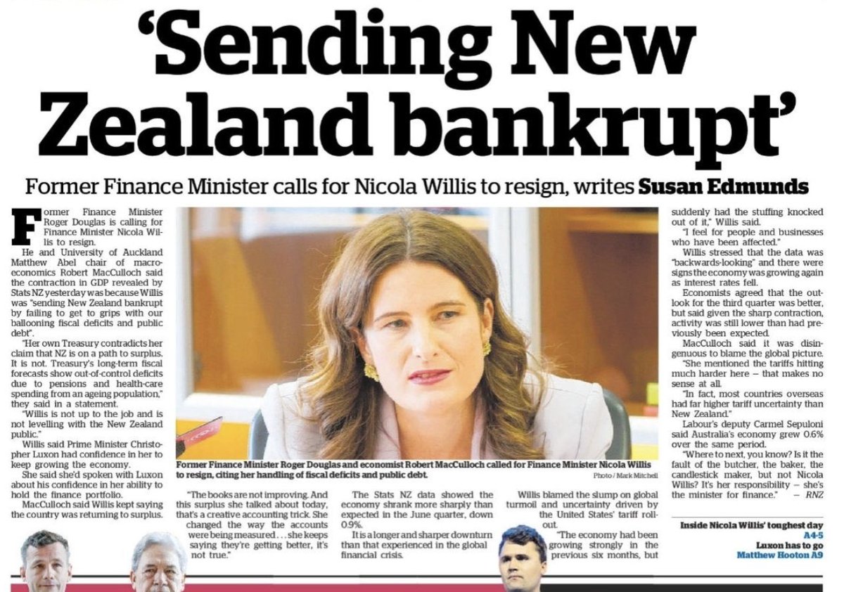 Mountain_Tui's tweet photo. Some in National are running scared, I'm guessing Hehir is doing everything possible to protect Nicola Willis by yelling "Look over there!"  

Willis is on track to borrow more than Labour did during Covid. John Key left NZ with $60bn debt &amp; Ardern had surpluses til Covid #nzpol https://t.co/XZLpiNZfNB