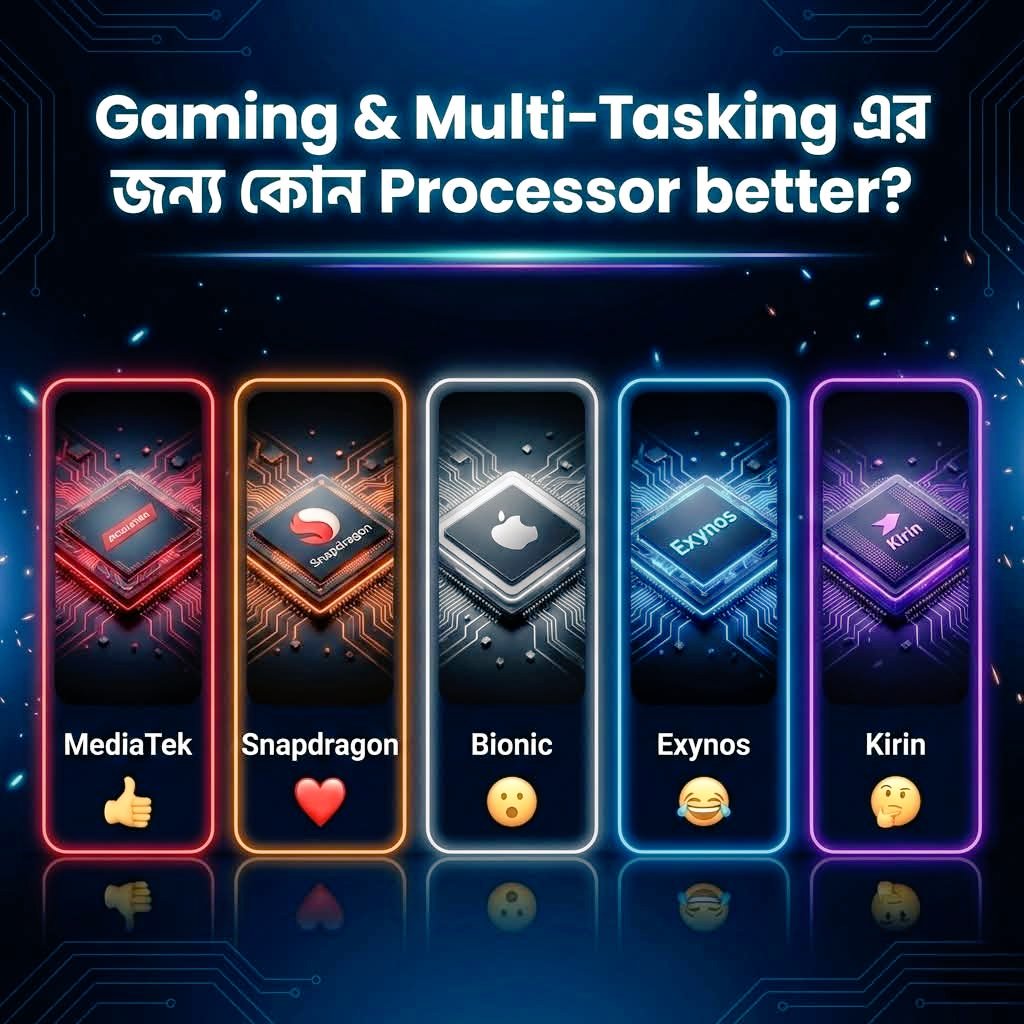 phonetech24's tweet image. Gaming &amp;amp; Multi-Tasking এর জন্য কোন Processor better?

#mobilegaming
#processorbattle
#TechPoll
#GamingPerformance
#SmartphoneTechnology