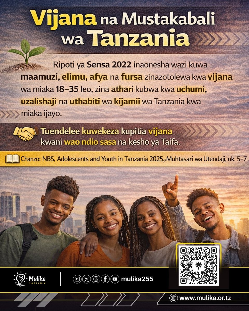 Ni wakati wa kuwekeza kwa makusudi kwa vijana kwa sababu wao ndio chachu ya maendeleo endelevu ya Taifa letu. 

#VijanaNaMustakabali | #mulika255